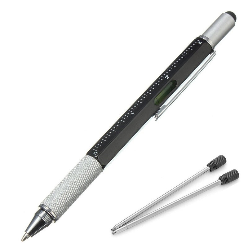 AIYIBEN Multifunction Tech-Tool Pen with Ballpoint Pen, Touch Screen Stylus, Ruler, Spirit Level, Flat-head and Phillips Screwdriver - Ink Refills Included (Black + 2Refills) - Image 1
